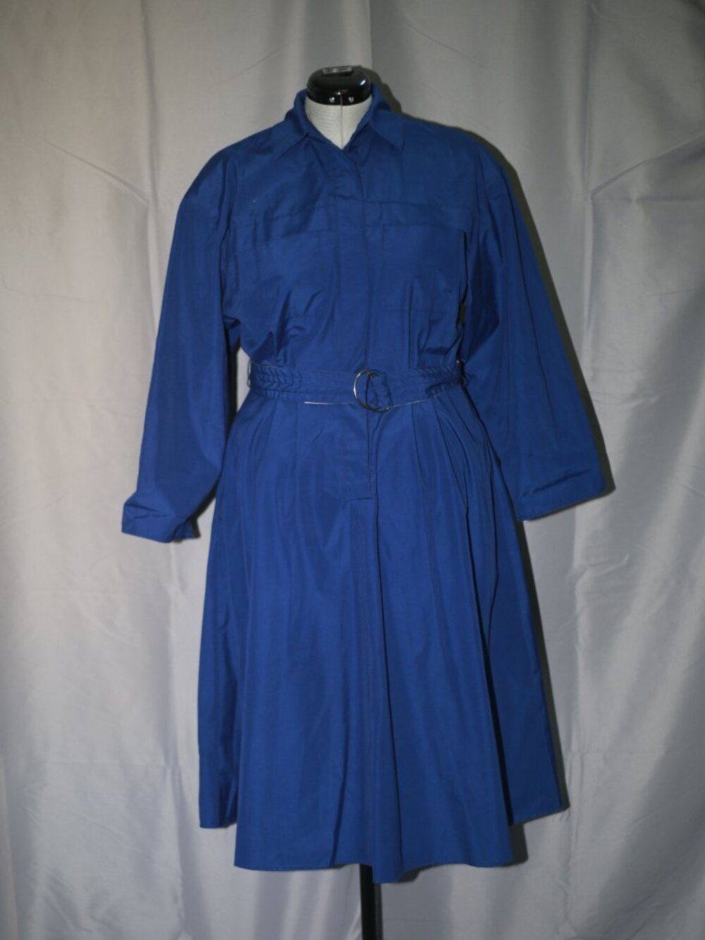 Vintage Navy Blue Utility Style Shirt Dress – Size 14 – A‑Line Midi